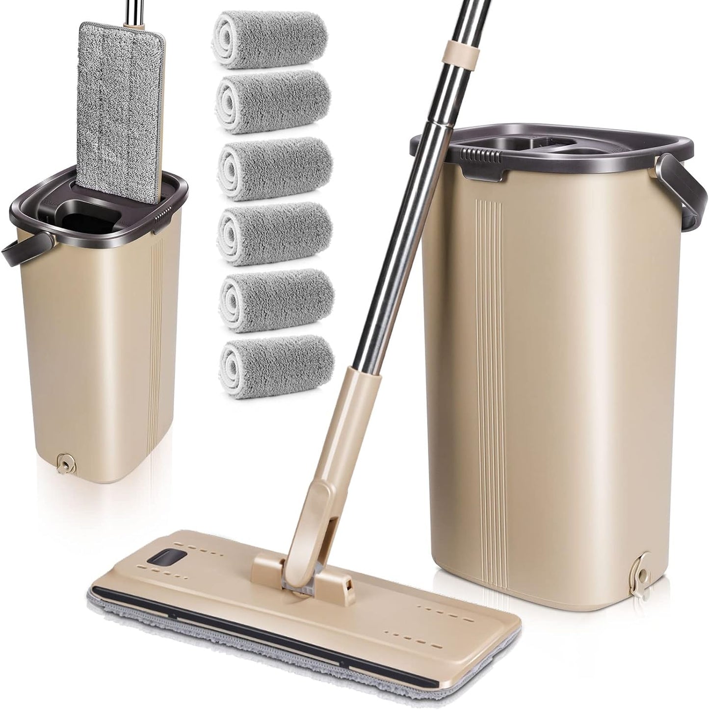 Wischmopp Set, Wischmopp Set mit Eimer: Beige
