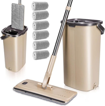 Wischmopp Set, Wischmopp Set mit Eimer: Beige