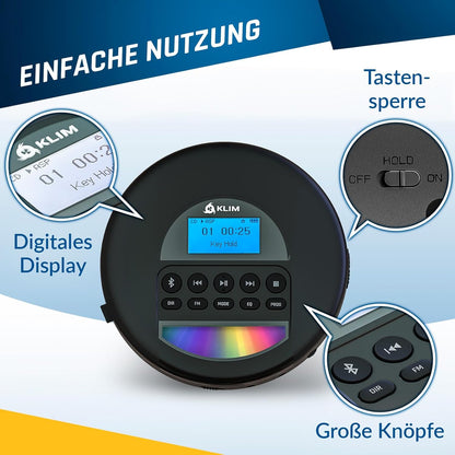 Tragbarer Bluetooth-CD-Player mit Akku und Radio FM