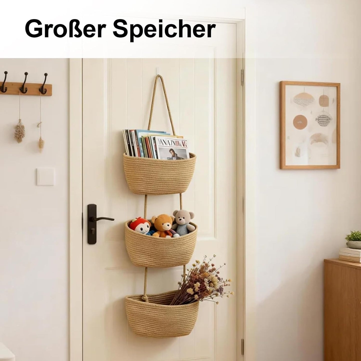Hänge-Organizer aus Baumwollseil, Grasgelb