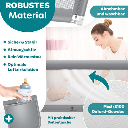 Bettschutzgitter klappbar & höhenverstellbar 180 cm, Hellgrau 180cm