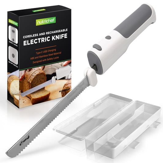 Elektrisches Küchenmesser mit Akku & Edelstahlklingen, Weiß
