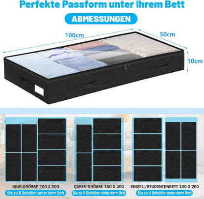 Unterbett Aufbewahrungsboxen-Set (2 Stück, faltbar), Schwarz 10 cm-2pcs