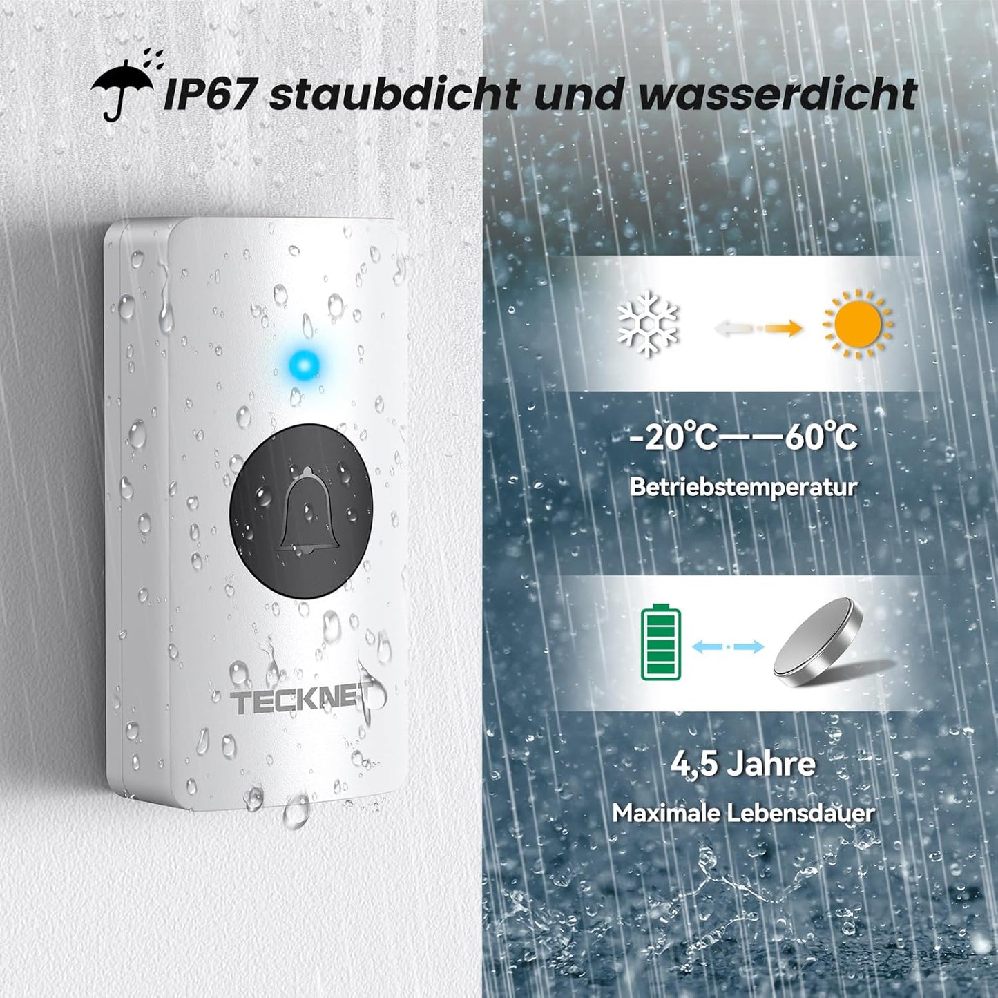 Funkklingel-Set mit 2 Sendern & 2 Empfängern, 2 Sender + 2 Empfänger Weiss