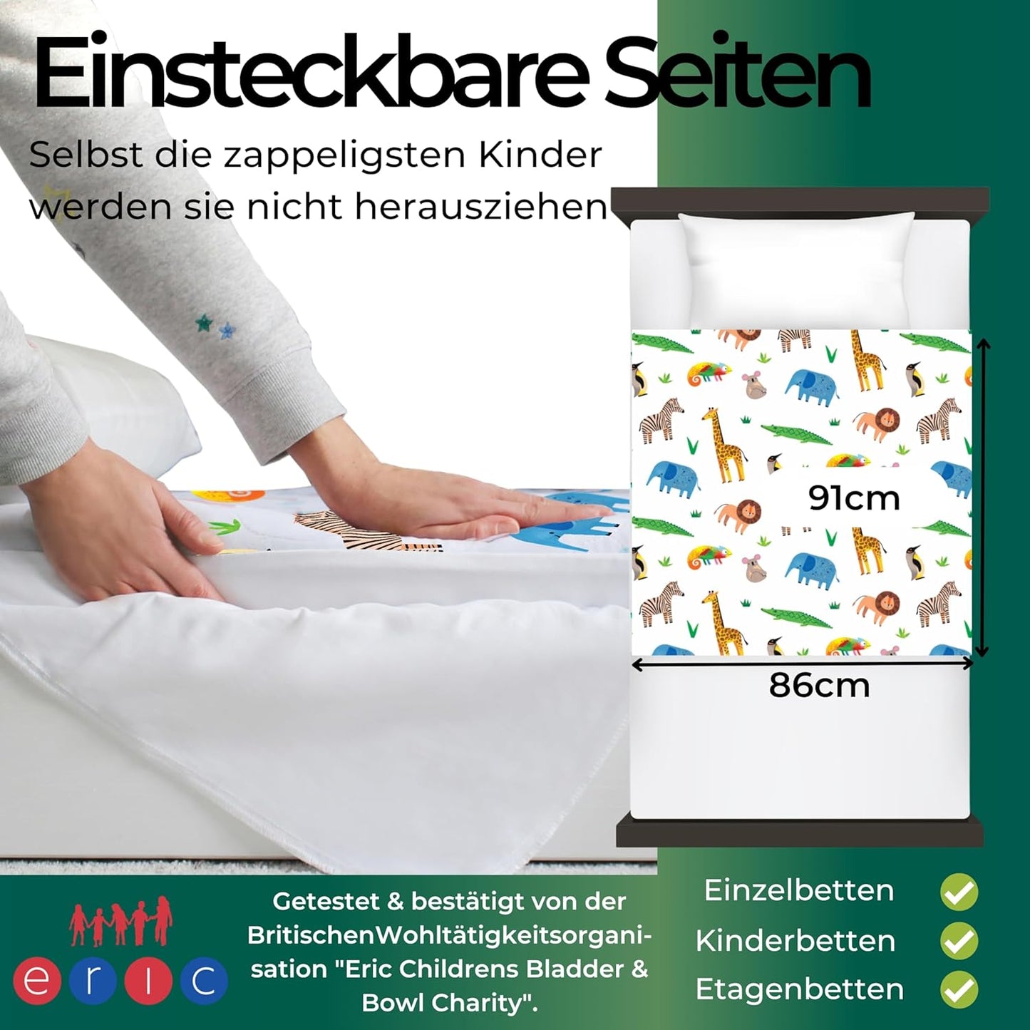Wasserdichte Matratzenauflage für Kinderbetten, Safari - Klein (Bis 90cm Breite) 1er-Pack