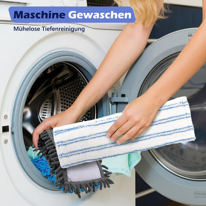 Wischmopp-Set mit 4 Pads und Schaber, Chenille+Mikrofaser Mopp