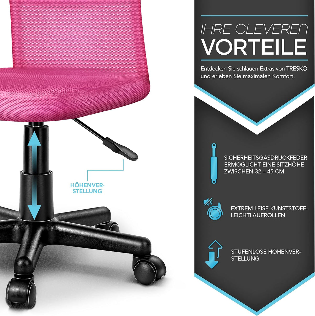 Schreibtischstuhl, Ohne Armlehnen, Rosa