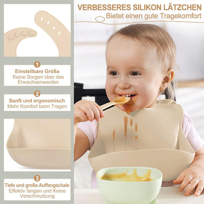 7-teiliges Baby-Geschirrset mit Saugnapf, Beige