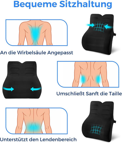 Ergonomisches Lendenwirbelkissen mit Memory Foam, Schwarz Memory Foam