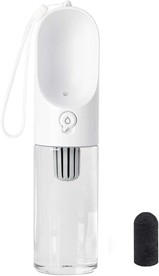 Eversweet Trinkflasche für Hunde, 400 ml, Aktivkohlefilter, Weiss