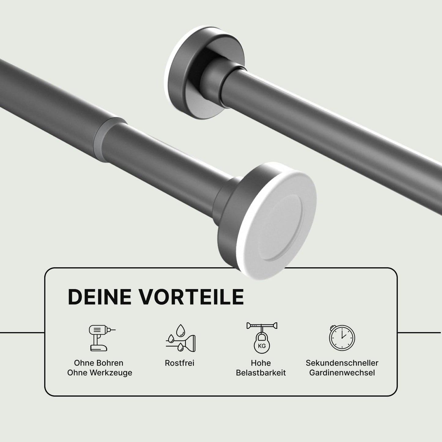 Teleskop-Klemmstange für Duschvorhang, 70-120cm [1Stück] Grau