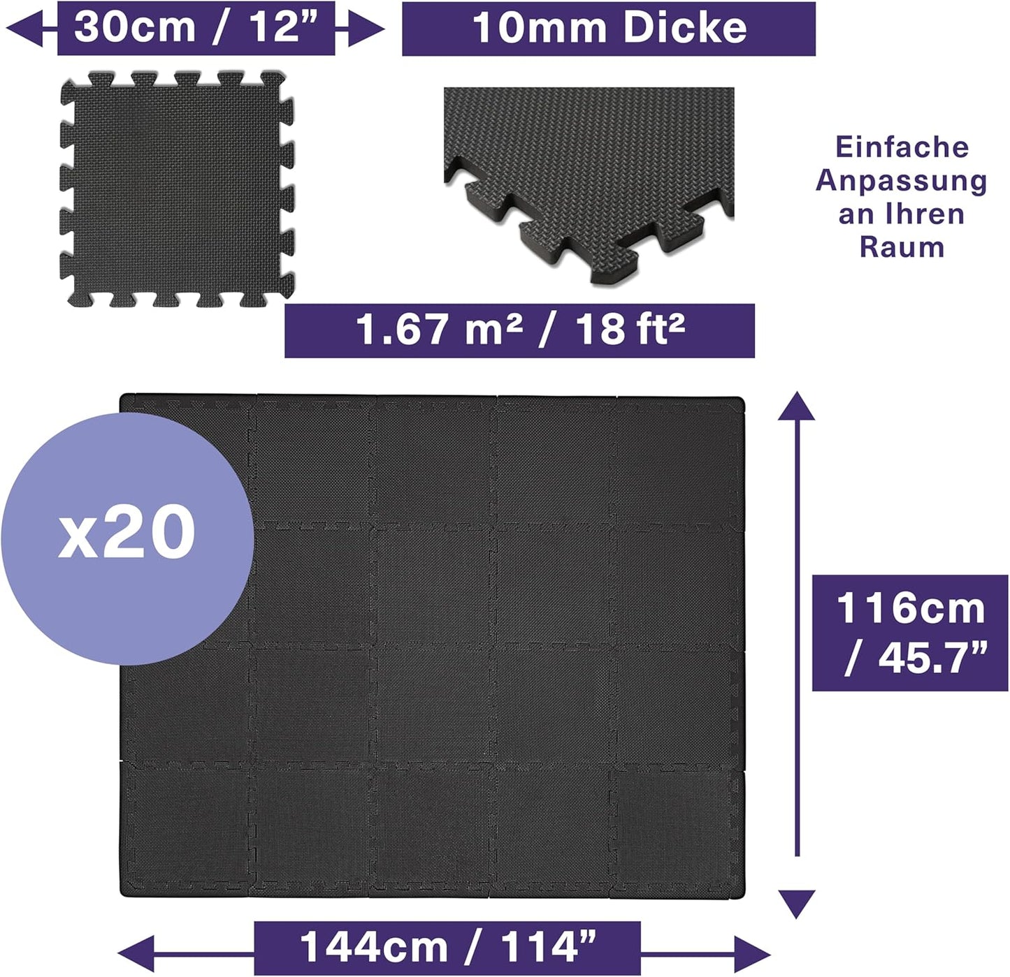 20-teiliges Bodenschutzmatte Puzzle-Set, 20 Stück