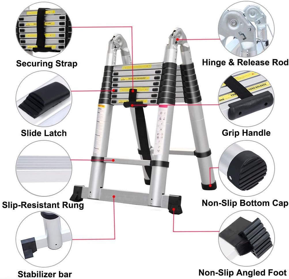 Teleskopleiter mit Stabilisator, 5M/2.5M+2.5M