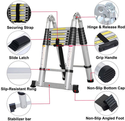 Teleskopleiter mit Stabilisator, 5M/2.5M+2.5M