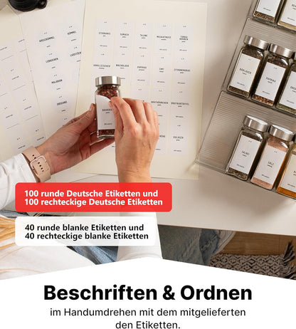 Gewürzgläser-Set mit Schubladeneinsatz, 24 Stk, ausziehbar, Chrom, Deckel Edelstahl