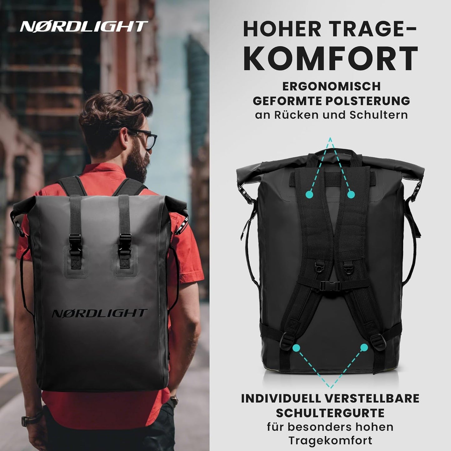Wasserdichter Rucksack, Nachtschwarz 35 L