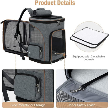 Erweiterbarer Haustier-Rucksack für Katzen & Hunde, Grau (XL) L 36 x B 31 x H 42 cm