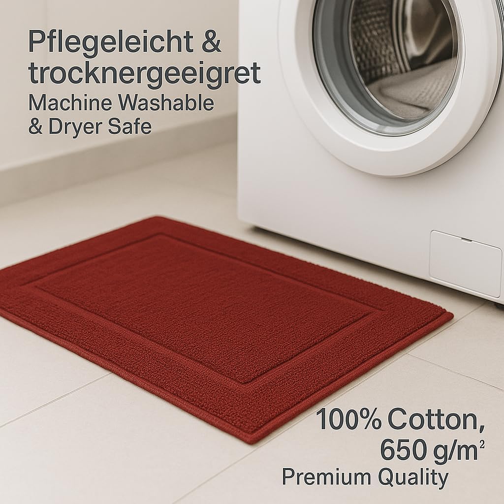 2er-Set Badematten, 50x70 cm, 2x Badvorleger Dunkelrot