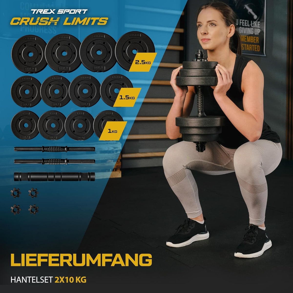 Hanteln Set mit Verbindungsrohr (20kg-40kg), 2x10 kg Schwarz