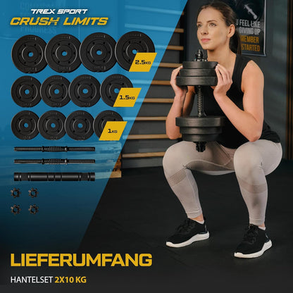 Hanteln Set mit Verbindungsrohr (20kg-40kg), 2x10 kg Schwarz