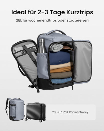 TSA-freundlicher Reiserucksack, 28 Liter Grau-ripstop