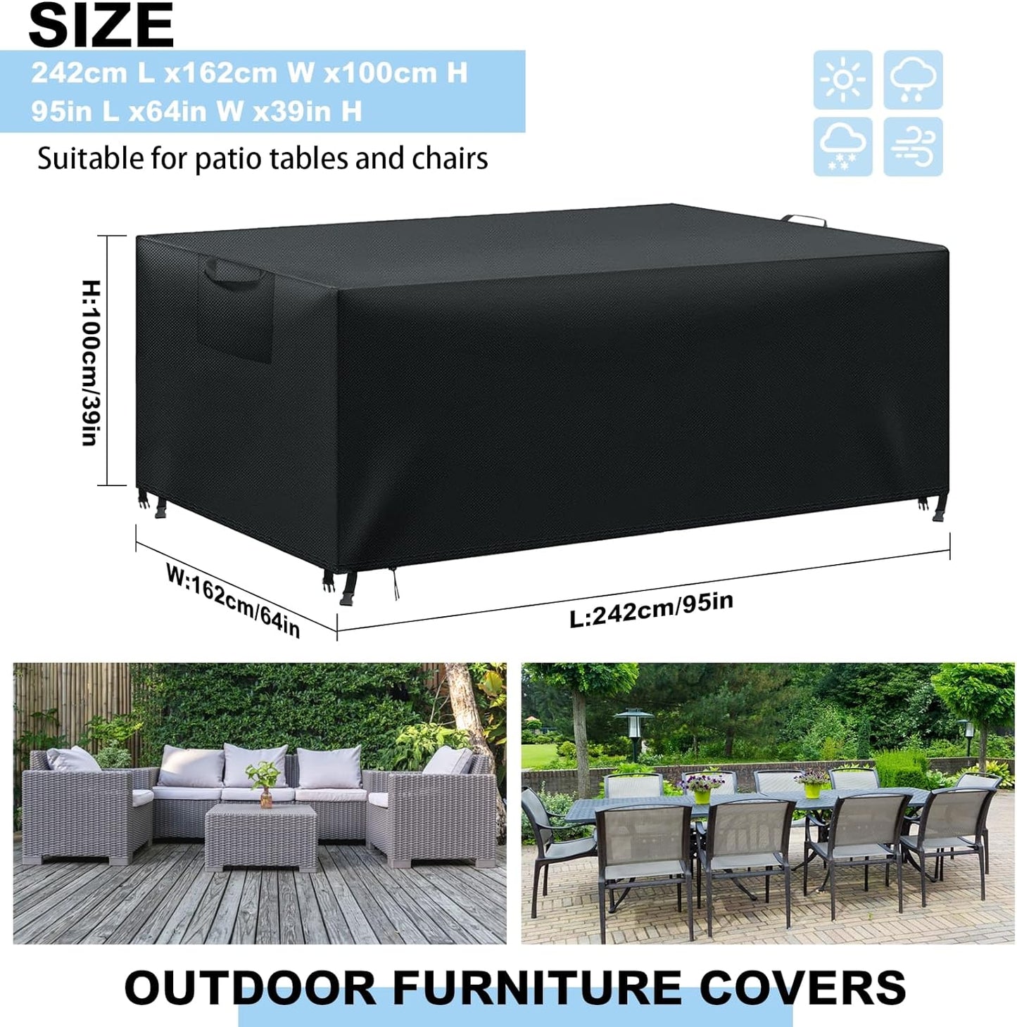 Gartenmöbel-Abdeckplane, Schwarz, 242x162x100cm