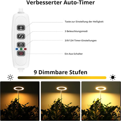 2er-Set LED-Vollspektrum-Pflanzenlampe, Gro&#xDF;e Halo Pflanzenlampe 2 Packung