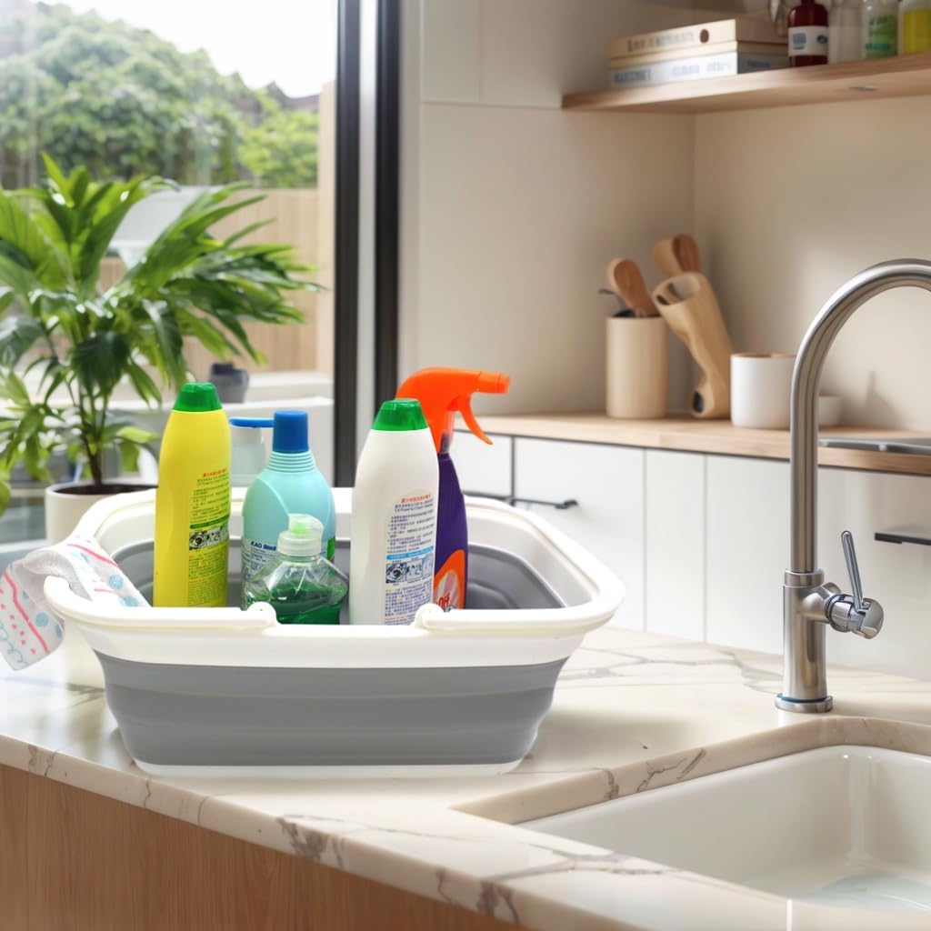 Faltbare Wanne mit Griff, platzsparend, Weiss/Grau
