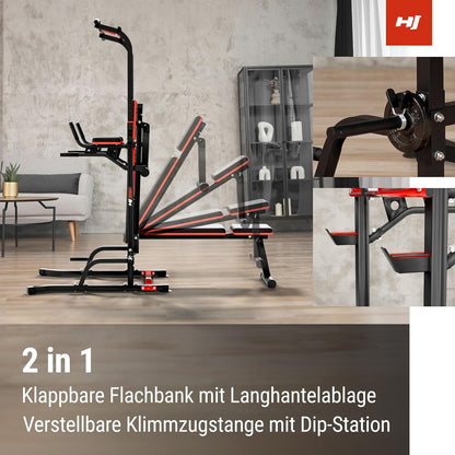 Power Tower mit Hantelbank & Dip-Station