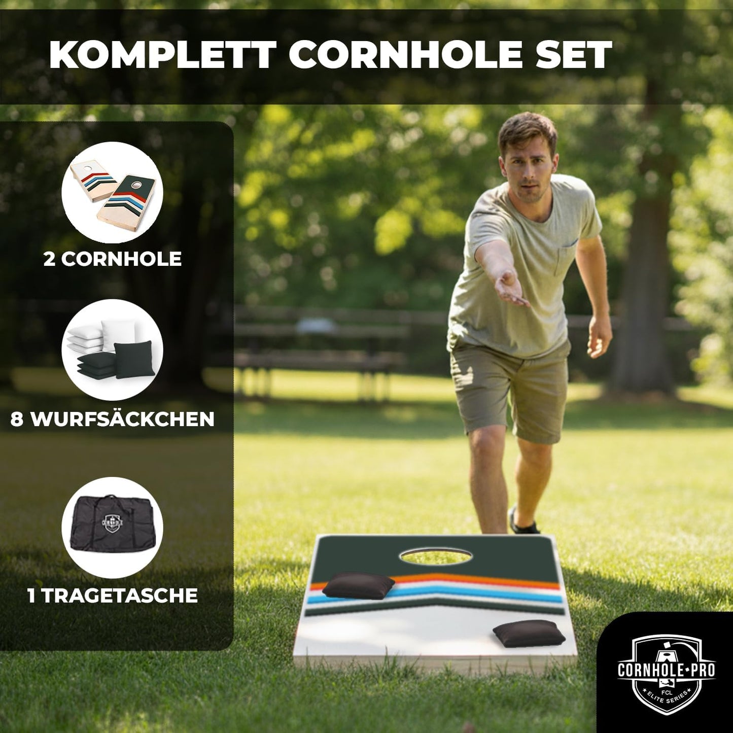 Cornhole-Spielset mit 2 Boards und 8 Säckchen, Cornhole aus Holz Mix