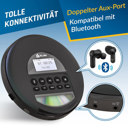 Tragbarer CD-Player mit Bluetooth, Schwarz