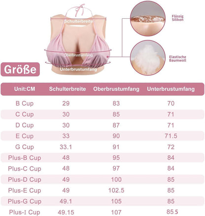 Silikon Brustplatten für Crossdresser, G Cup, Plusgrösse-G cup-Flüssig Silikon Füllung Elfenbeinweiss