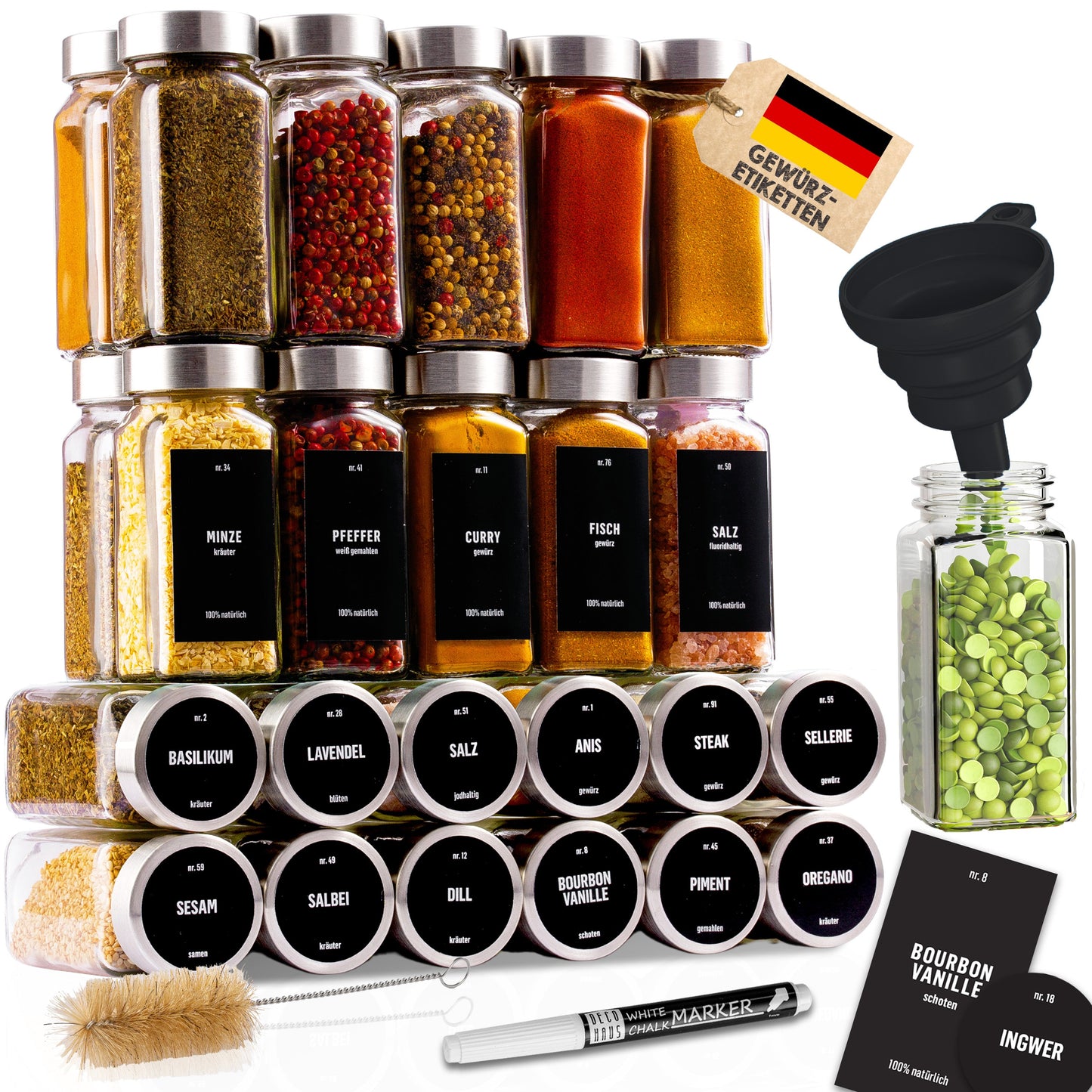 Gewürzgläser-Set mit Schraubkappe, 24er Set, Deckel Edelstahl