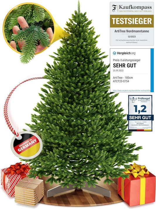 Künstlicher Weihnachtsbaum Nordfichte mit Holzständer, ohne Beleuchtung 180 cm