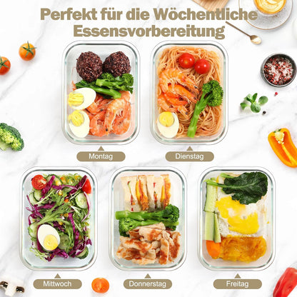 Meal Prep Boxen Glas mit Deckel, stapelbar, Weiss-12 Stück