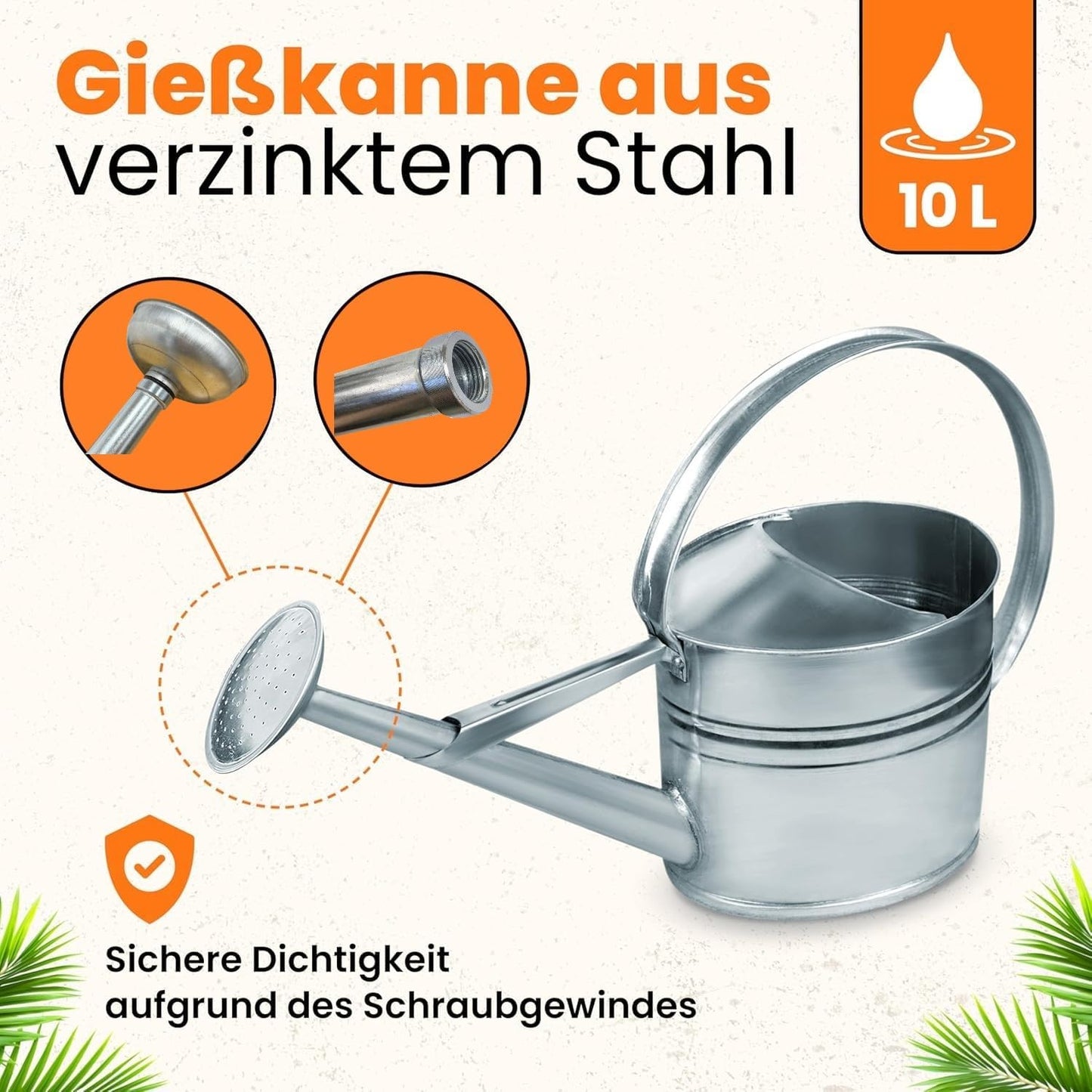 Zinkgiesskanne mit Giessbrause (10 L), Silber 10 Liter
