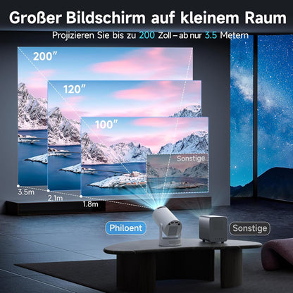 Smart Mini Beamer mit 4K/1080P Unterstützung, Grauweiss