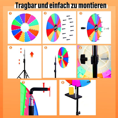 Drehbares Glücksrad mit verstellbarem Ständer