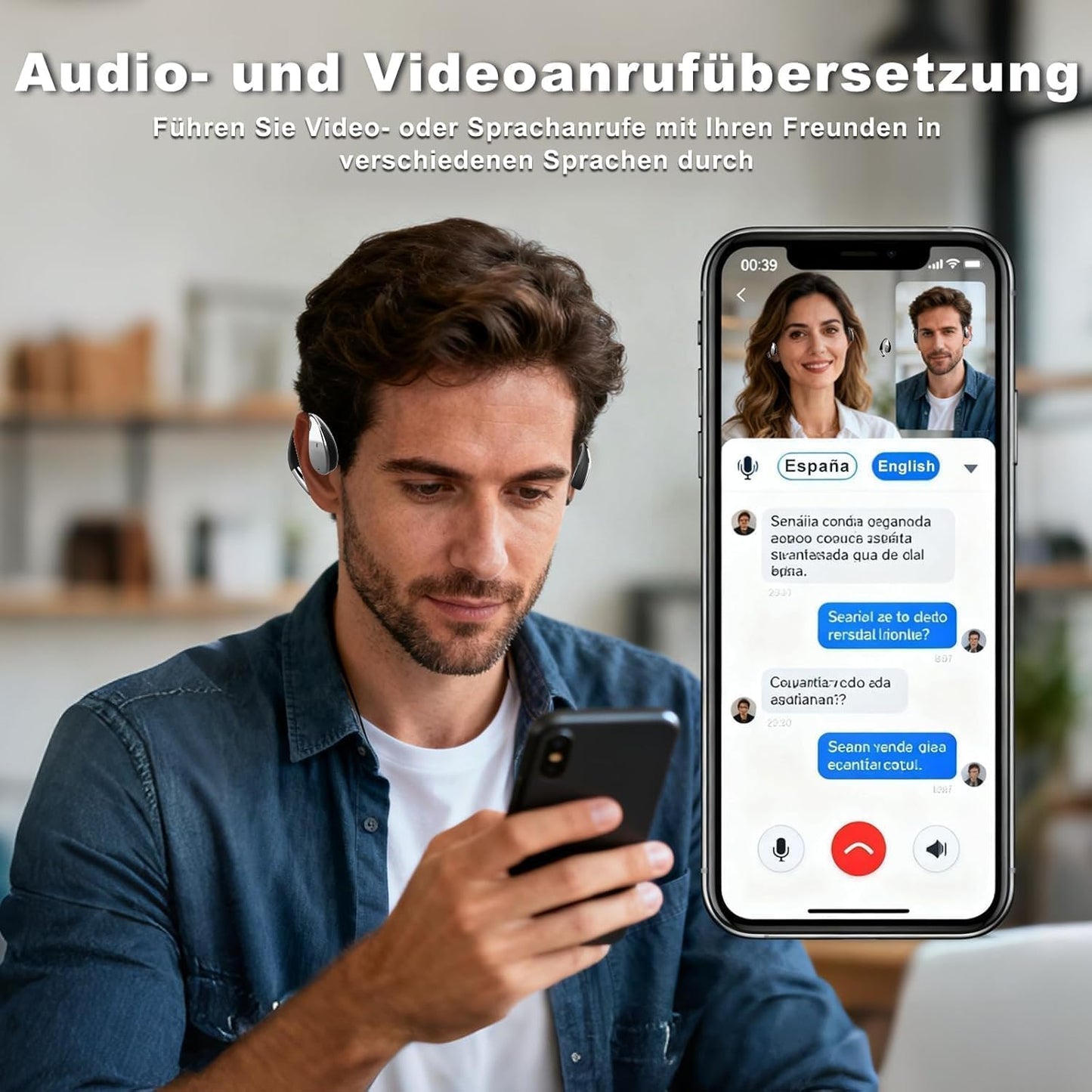 AI Übersetzer-Kopfhörer ‎YYK-Q39 mit 164 Sprachen, 6 Modi, A-Schwarz