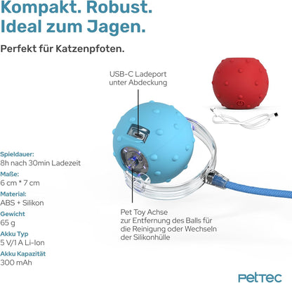 Interaktiver Katzenball mit Schnur - Automatisch & Selbstrollend, Ball