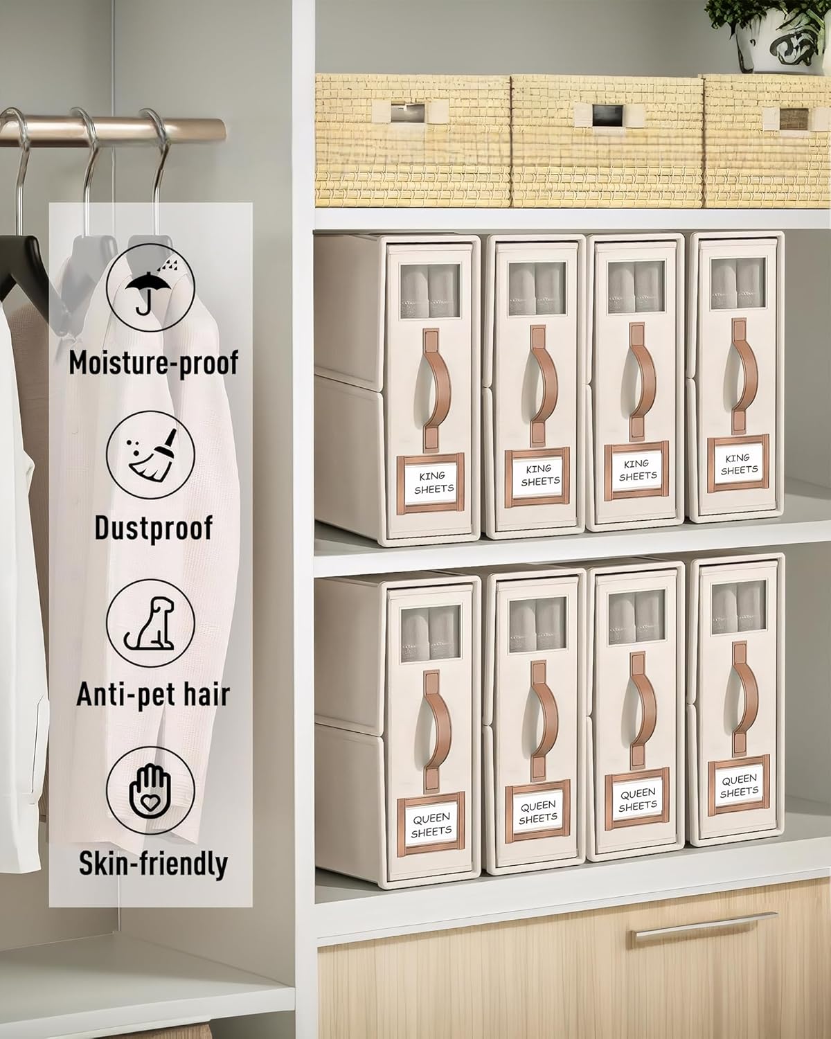 Linen Bettwäsche-Organizer Box 3er-Set, Linen Beige