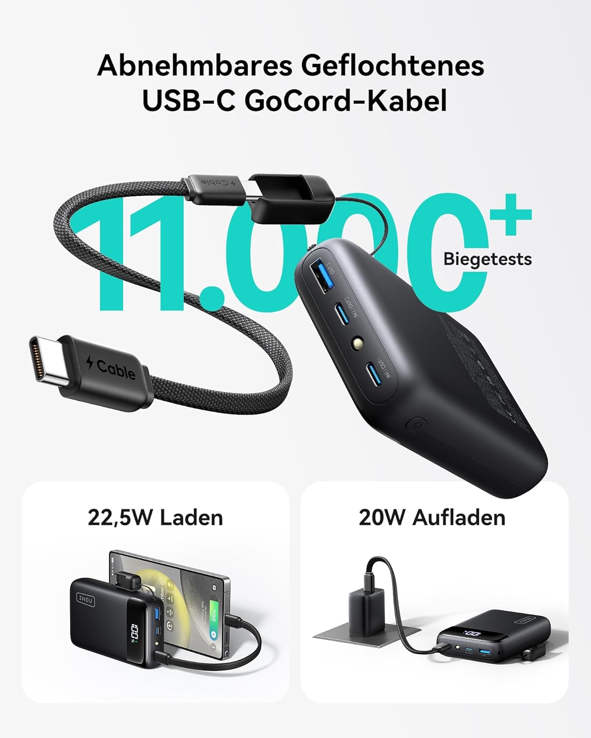 Powerbank mit Schnellladefunktion, Mini Grösse Schwarz