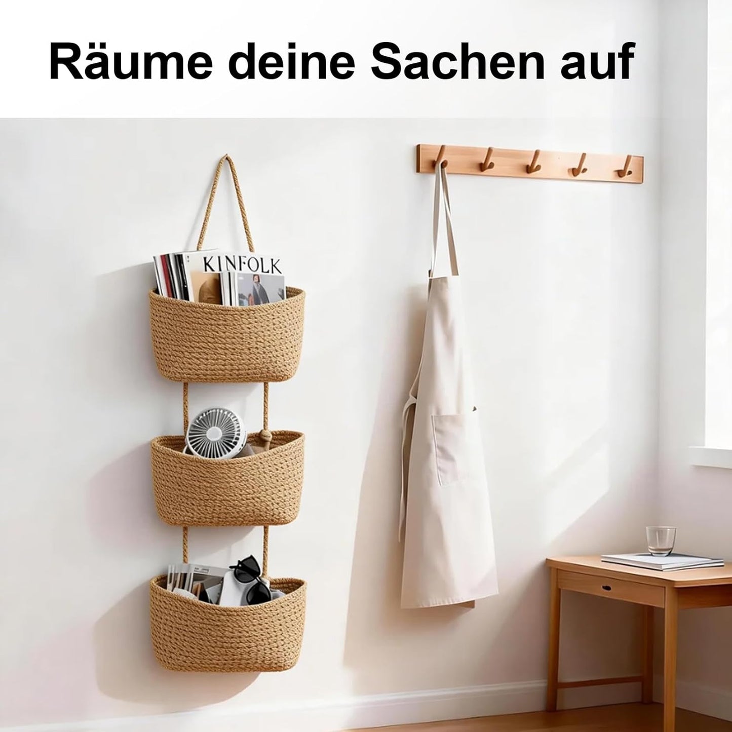 Hänge-Organizer aus Baumwollseil, Grasgelb