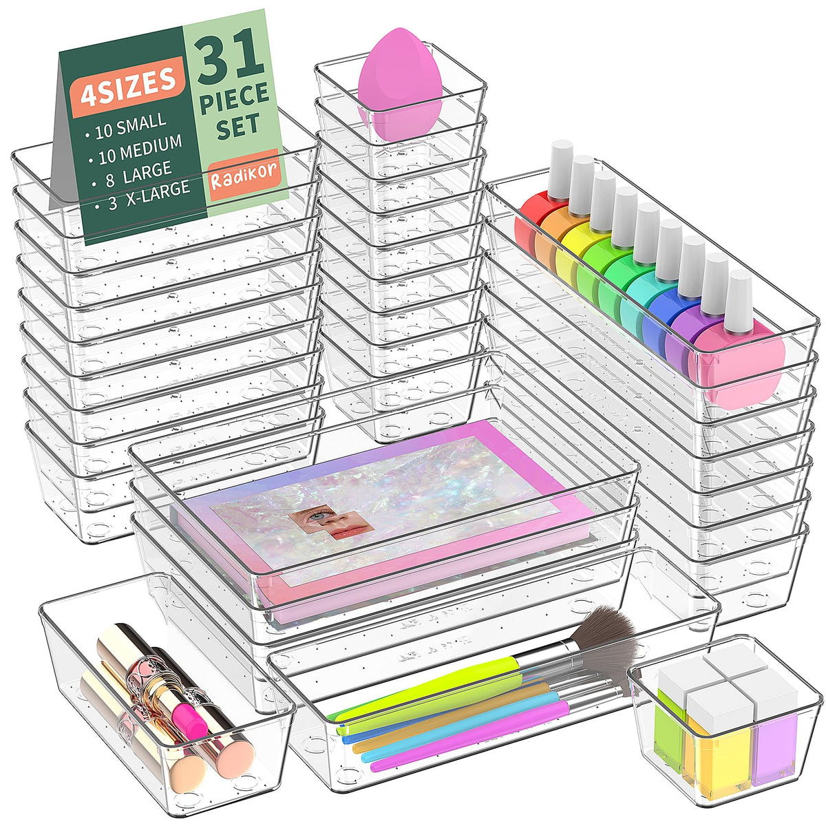 Schubladen-Organizer Set, Transparent 31 Pack