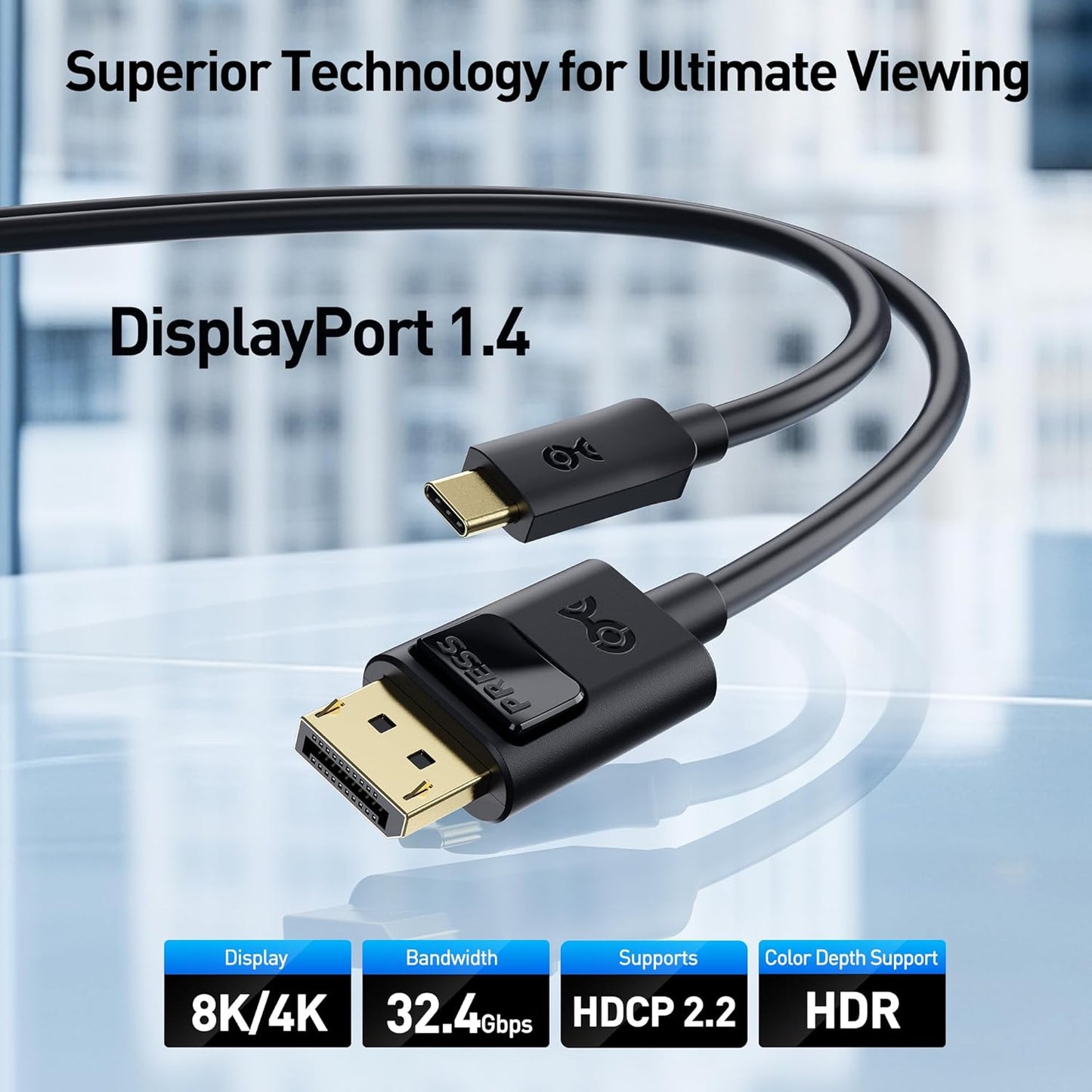 Bidirektionales USB C DisplayPort 1.4 Kabel, 3m Schwarz