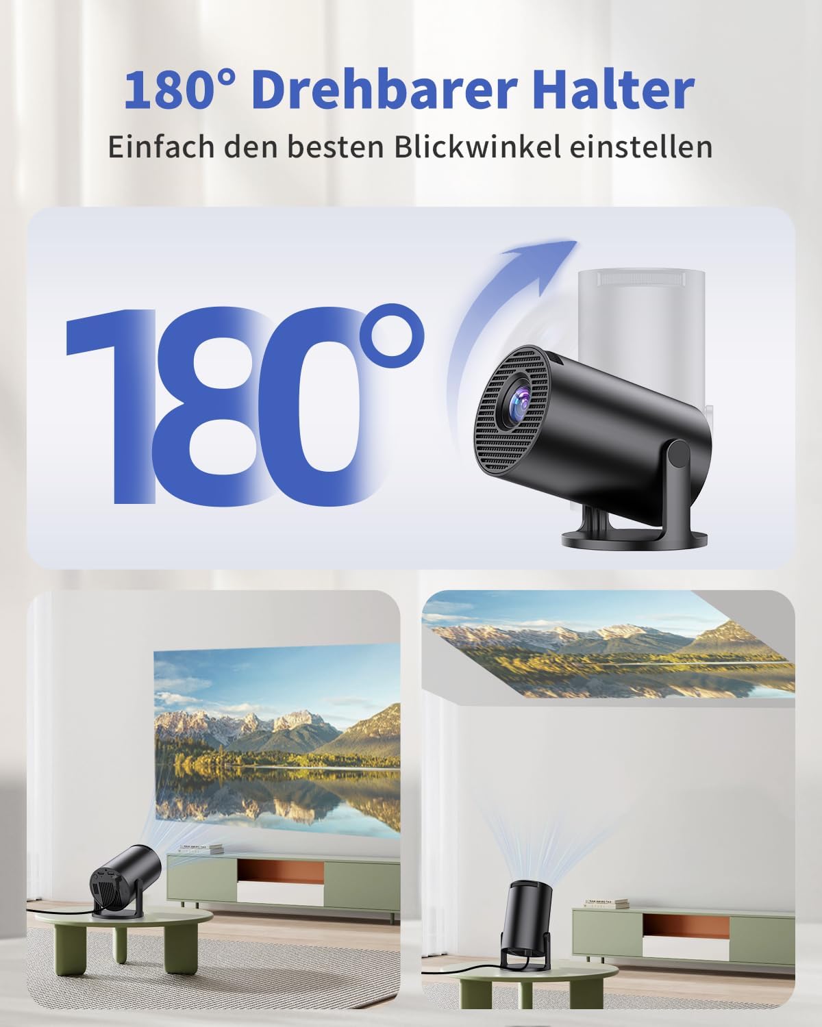 Mini Beamer ‎Y4PRO mit Wi-Fi6/Bluetooth, 1080P-Unterstützung, Schwarz