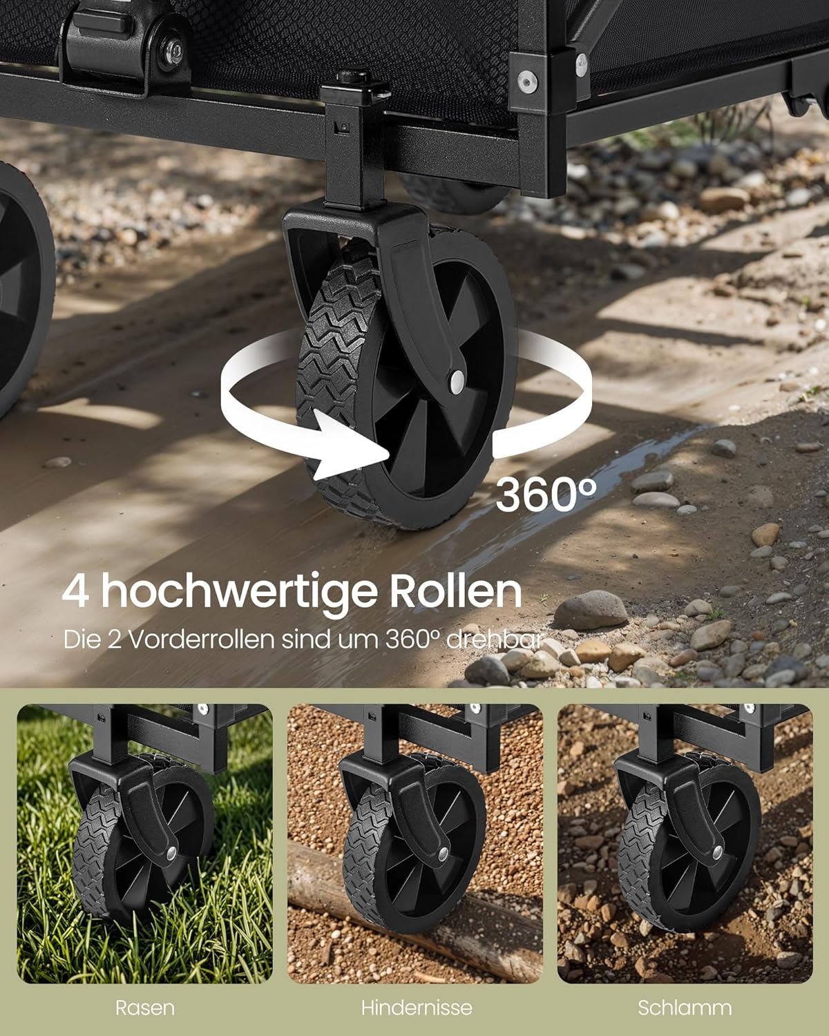 Faltbarer Handwagen mit verstärkten Rollen, Tintenschwarz 90 L