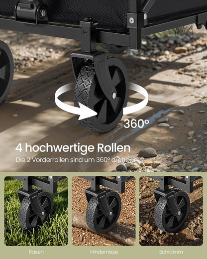 Faltbarer Handwagen mit verstärkten Rollen, Tintenschwarz 90 L