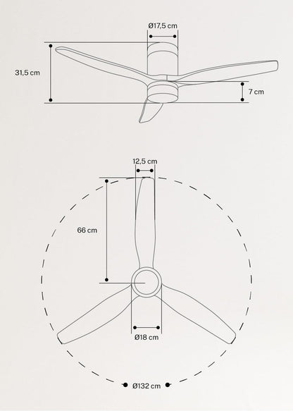 Deckenventilator mit Licht & Fernbedienung 132 cm, Mit Licht Naturfarbenes Holz