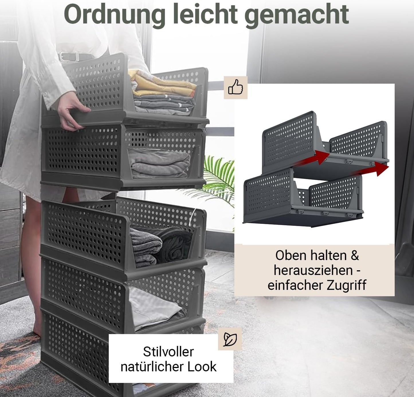 3er-Set Schrank-Organizer, Anthrazit